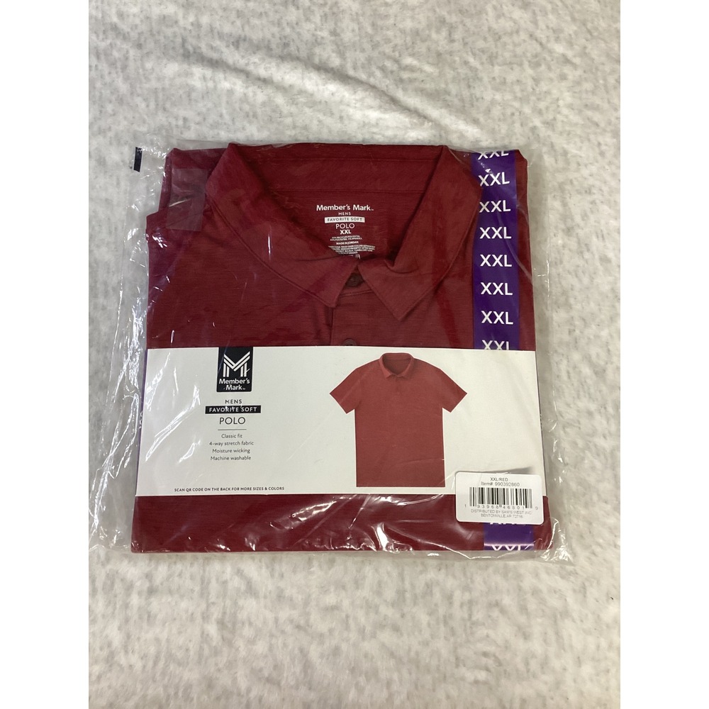Member's Mark Mens Favorite Soft Polo Red XXL 4-Way Stretch Moisture‎ Wicking